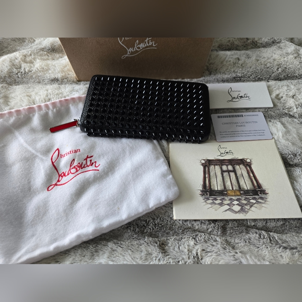 Authentic Christian Louboutin Black Studded Long Wallet‎ Zip Around Closure